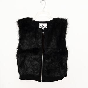Aiko Faux Fur Mob Wife Black Vest Punk Rocker Boho Glam Sz M